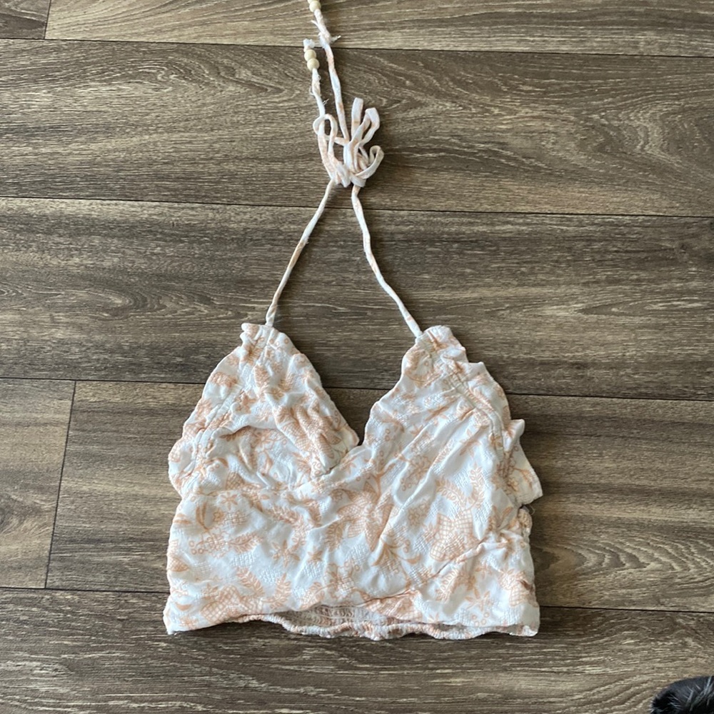 Floral orange crop halter top